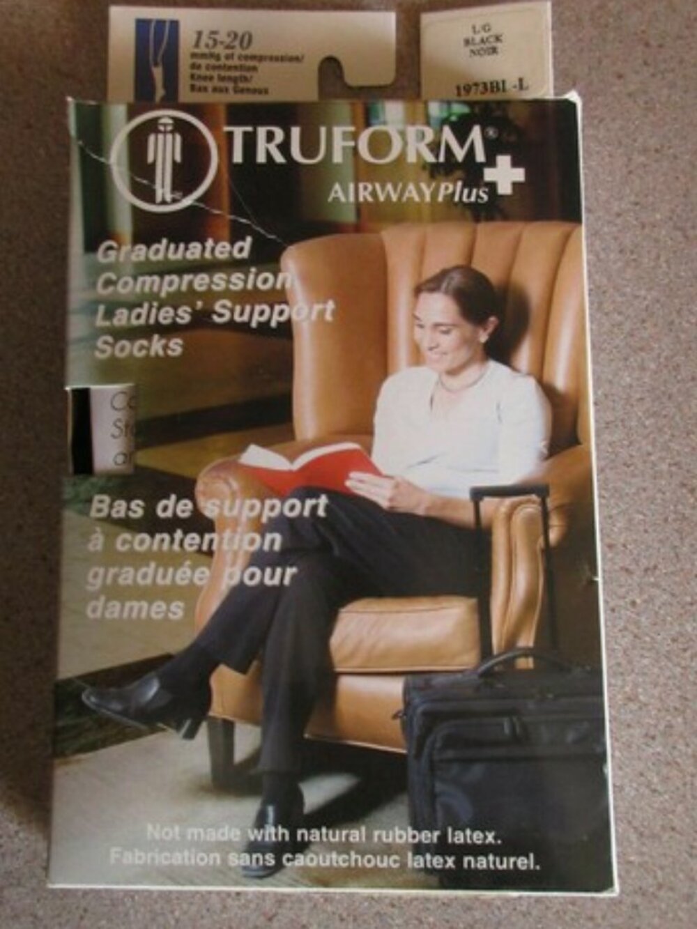 Truform Airway Plus Graduated Compression Socks-Black 15-20mmHg Ladies Large
